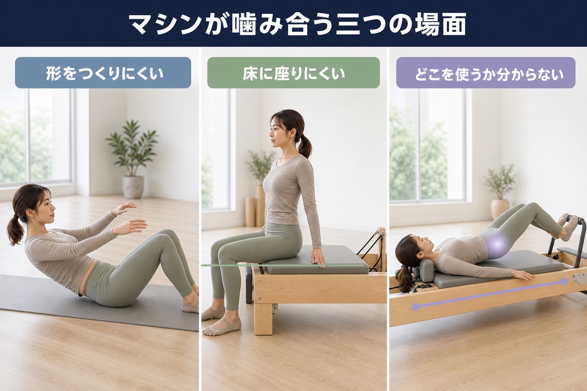 マシンが向いている人。自分で形をつくりにくい方、床に座るのがつらい方