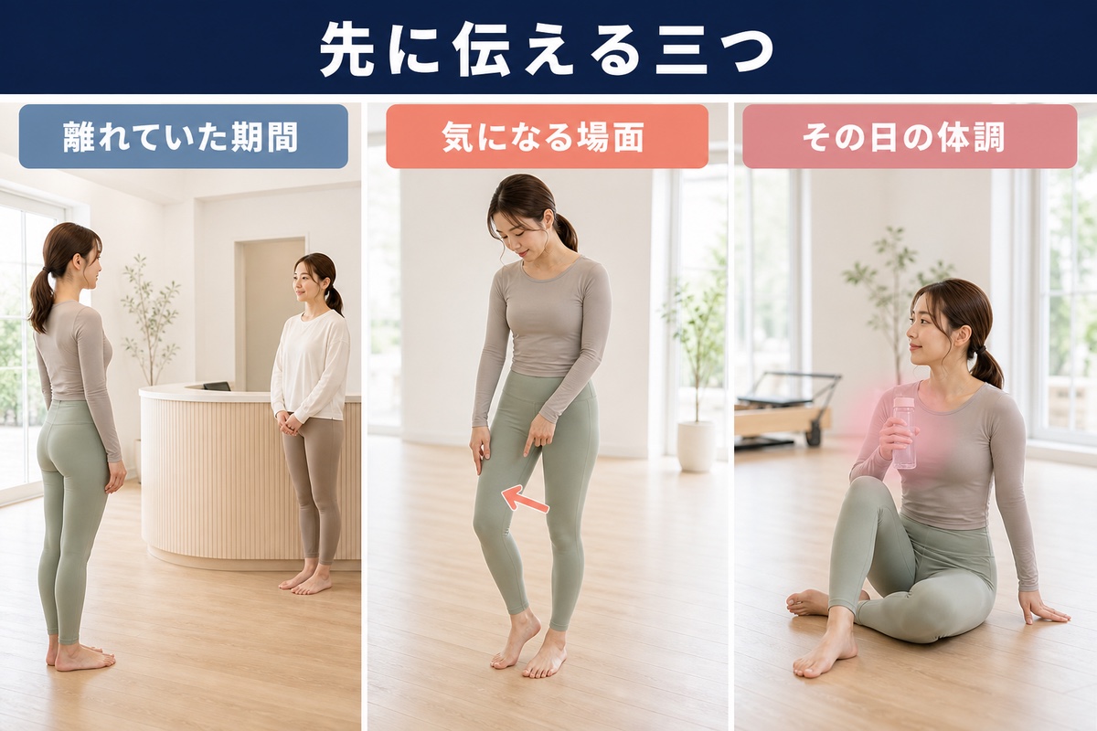 先に伝える3つ。運動から離れた期間、気になる場面、その日の体調