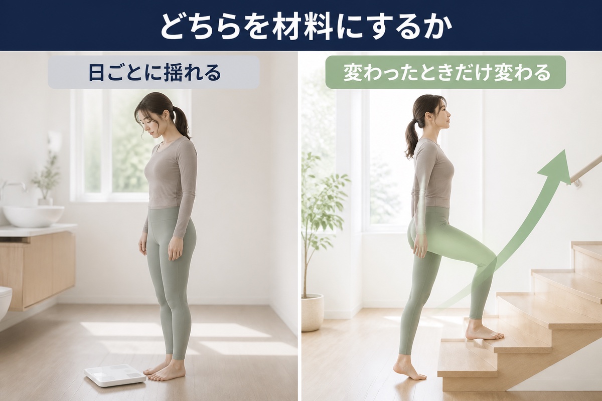体重では見えない。数字は動かなくても動作は変わっている