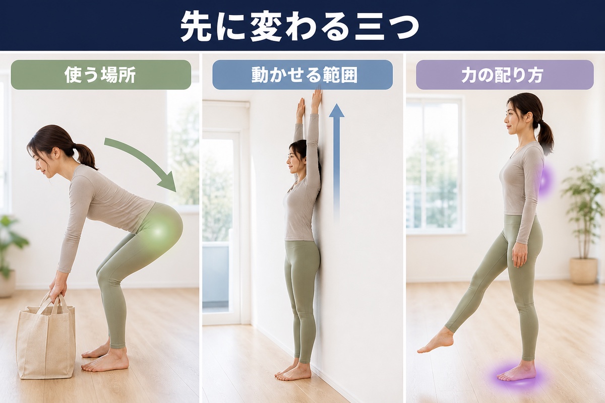 先に変わるのは動かし方。使う場所、動かせる範囲、支える力の配り方