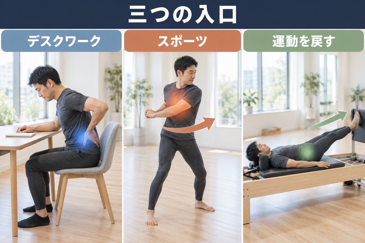 男性に多い3つの入口。デスクワーク、スポーツ、運動の再開