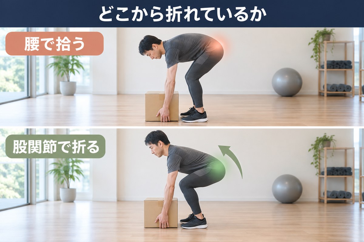 力で動きを完成させる癖。股関節が動かず、腰が代わりに動いている状態