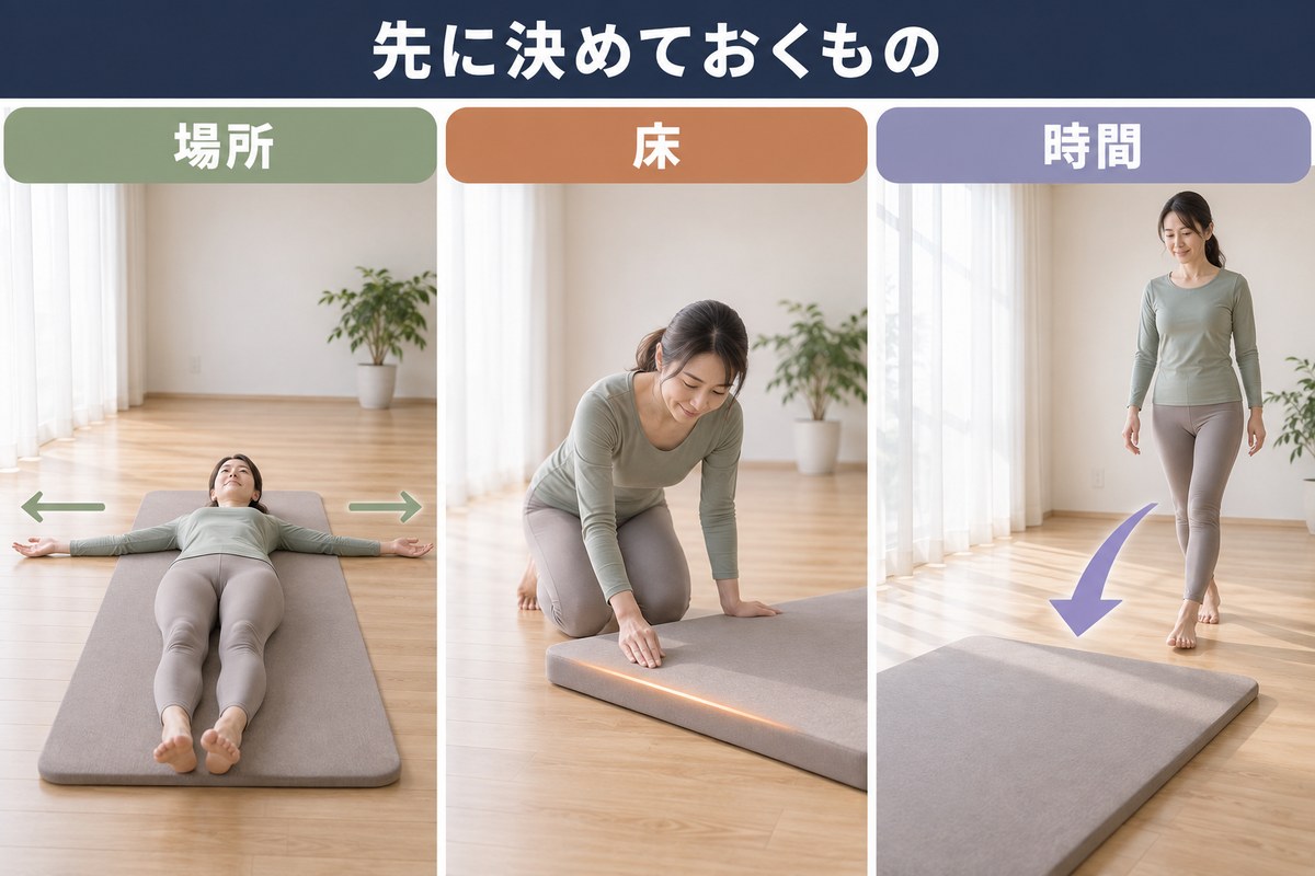 自宅で始める前にそろえる3つ。場所、床、時間