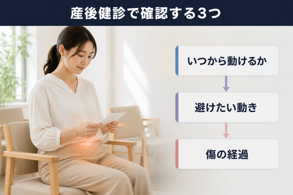 産後健診で確認する3つ。いつから動けるか、避けたい動き、傷の経過