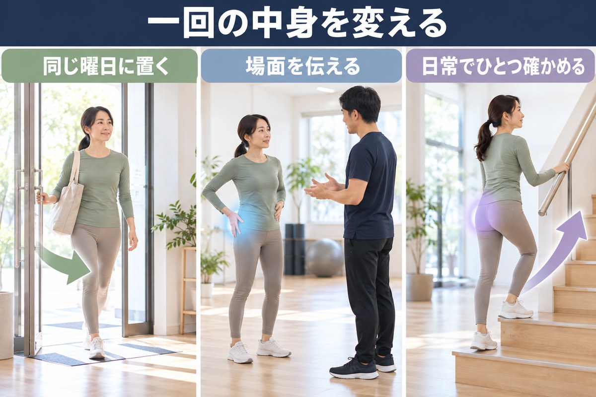 週1回を意味のある1回にする3つ。曜日を固定する、場面を伝える、日常で確かめる