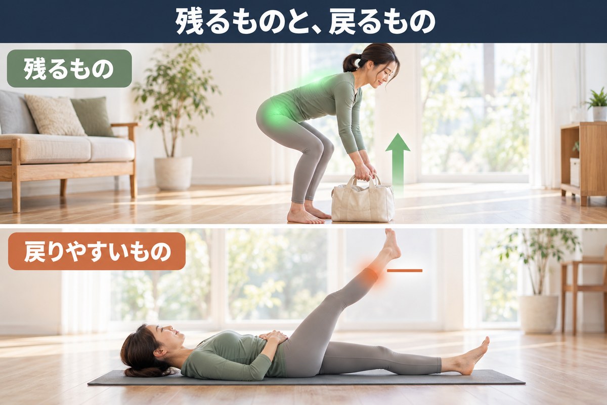 週1回で積み上がるものと、積み上がりにくいものの対比