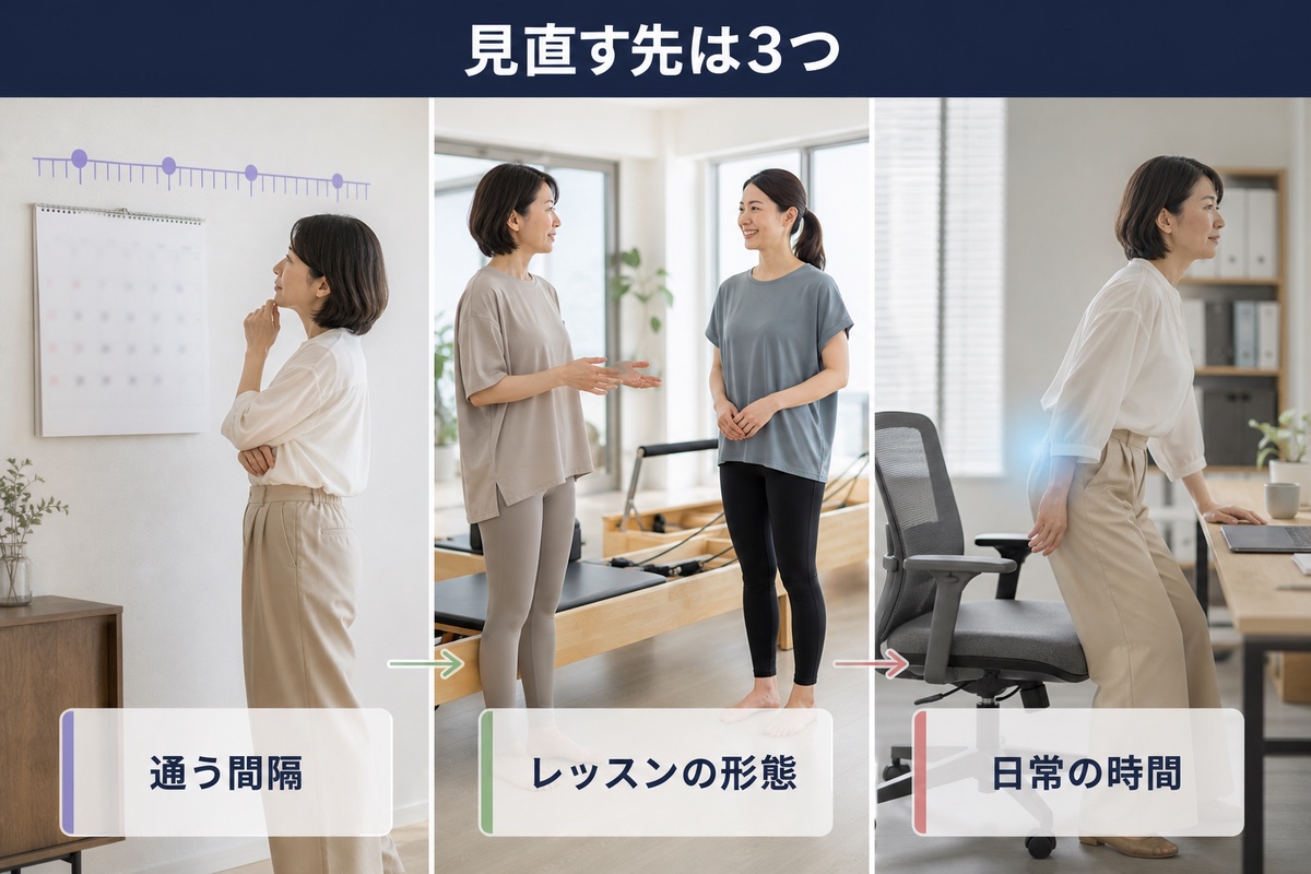 見直す先は3つ。通う間隔、レッスンの形態、日常の時間