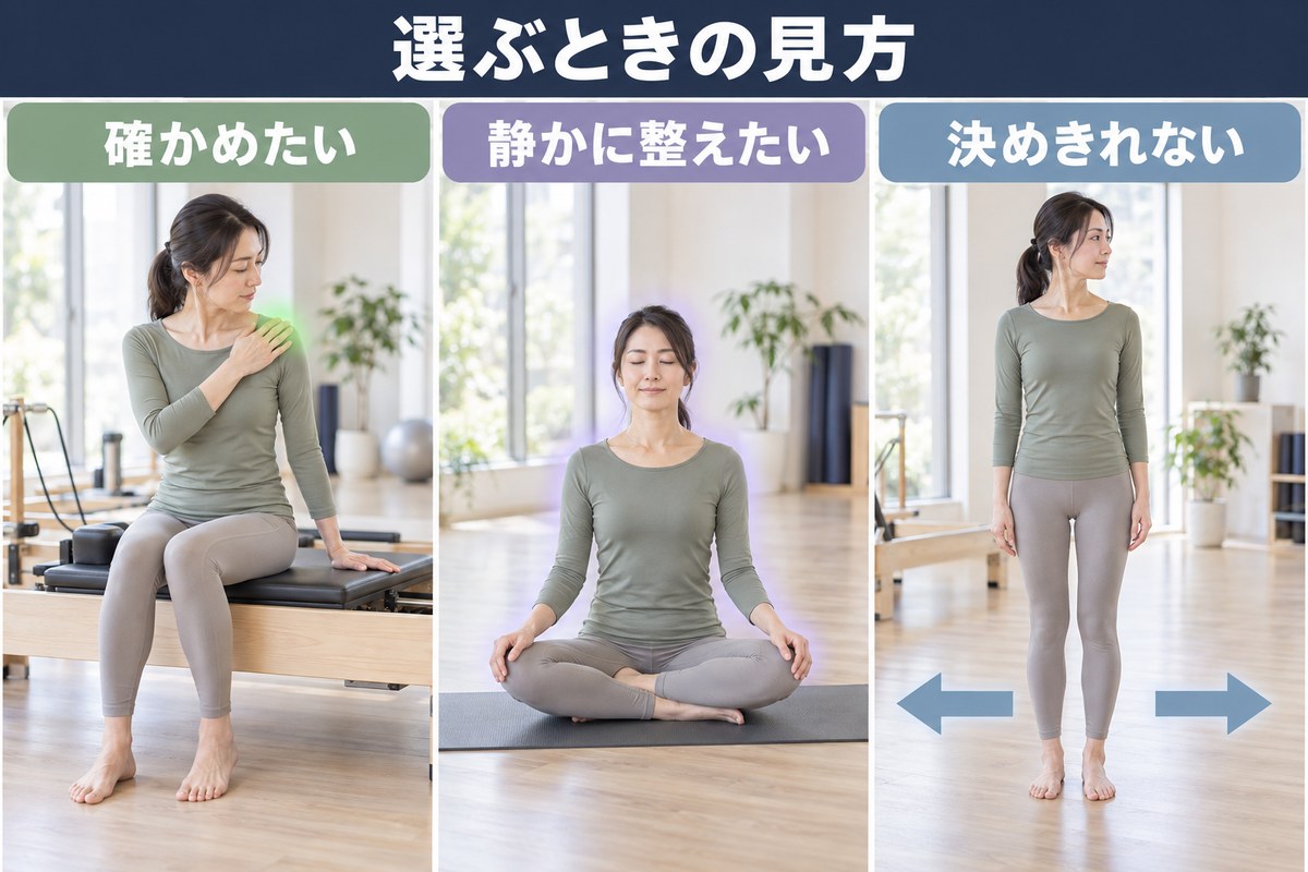 ピラティスとヨガの選び方。動かし方を確認したい人と、静かに整えたい人