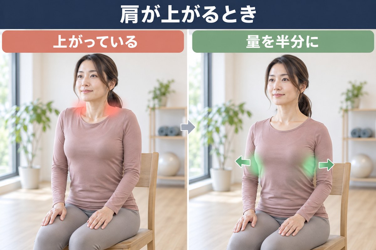 肩が上がってしまう吸い方と、肋骨が横へ広がる吸い方の対比