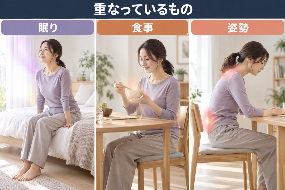 疲れやすさの背景にある3つ。睡眠、食事、姿勢の保ち方